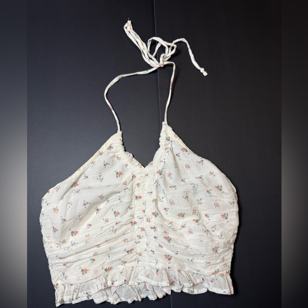 American Eagle Floral White Halter Top